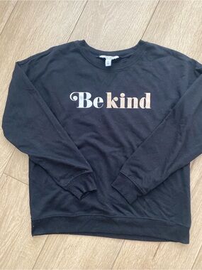Nine West Black Crewneck Sweatshirt with White and Gold 'Be Kind' Text